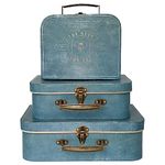 Paperboard Suitcases, Vintage Decorative Box Set of 3 Storage Boxes with Lids, Cardboard SuitcaseS, Memento Box Keepsake Box Photo Storage Box Hat Boxes Home Decoration, Vintage Suitcases (Blue)