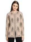 eWools Women's Winterwear Hair Woolen Round Neck Sweater Floral Botanical Printed Cardigans (Brown,Medium)