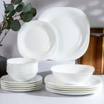 Daniks Quadro Ceramic Dinnerware Set for 6, 19-Piece | Chip & Scratch Resistant | Square White Plates & Bowls | Dishwasher & Microwave Safe