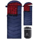 REDCAMP Flannel Sleeping Bag for Adults, Large Cotton Sleeping Bags for Camping with Detachable Hood, Red Plaid with 4lbs Filling (91"x33")