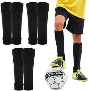 Fuyamp 3 Pairs Football Sock Sleeves Team Leg Sock Sleeve Fits over Shin Pads, Black Soccer Shin Guards Sleeves Black Shin Pad Sleeves for Football Games Beginner (kid), black, Adult: 9.5 x 35cm, Kid: