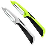 2Pcs Set Kitchen Vegetable Peeler，Stainless Steel Sharp Fruit Peelers ，Potato Apples Carrots Cucumbers Peeler with Ergonomic Safety Non-Slip Handles and Rotary Blades (White Green)