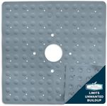 SlipX Solutions Gray Square Rubber Safety Shower Mat with Microban Protection, Reliable Slip-Resistance in Shower Stalls (53 cm Sides, 140 Suction Cups)
