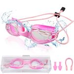 Moseem Kids Swimming Goggles, Swimming Goggles Kids, Swim Goggles Children for Boys Girls 3-14,with Anti Fog,Leak Proof, UV Resist, Swimming Goggles with Adjustable Shoulder Straps,Pink