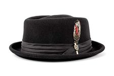 Brixton Men's Stout Short Brim Pork Pie Felt Fedora, Black, X-Large