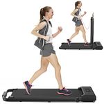 Bigzzia Treadmills for Home, 2 in 1 Under Desk Treadmill Portable Walking Running Pad with Remote Control and LED Display for Home Office Gym Use, Installation-Free (Black with handrail)