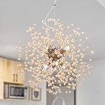 Wood Beaded Chandelier Dandelion Chandelier 8-Light Modern Chandelier 16.8"Wide Pendant Light for Bedroom