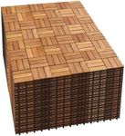 PrimeZone 432 PCS FSC Certified Acacia Wood Interlocking Patio Deck Tiles - 12" x 12" Indoor Outdoor Waterproof Flooring Tiles for Balcony, Backyard & Poolside, All Weather Use, Natural Wood, Checker