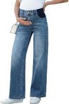 BLENCOT Women's Maternity Pants Wide Leg Plus Size Jeans Boyfriend Cotton Winter Casual Work Pregnancy Clothes with Pockets M Light Blue