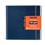 MENORAH - Spiral SQUARE SketchBooks for Artist - 180 GSM - 100 Pages/50 Sheets - Square Drawing Sketchbook, Art Journal, Painting, Watercolour, Acrylics Paints, Gouache - Metal Spiral Bound - (15.0 cm x 15.0 cm) - (Acid free) BLUE