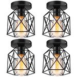 Vintage Semi Flush Mount Ceiling Light E26/E27 Base Industrial Metal Cage Ceiling Fixture for Country Hallway Kitchen Garage Porch Bathroom 4 Pack