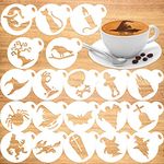 Qpout 20 Pack Halloween Cookie Coffee Stencil Baking Templates, Reusable Washable Cake Candy Painting Templates, Skull Witch Ghost Spider Bat Dessert Decorating Drawing Mold Spray Tools