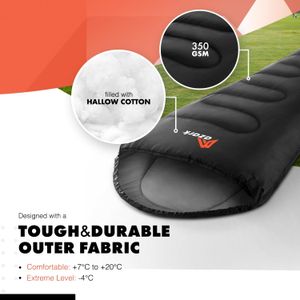azark Single Sleeping Bag – Black, Lightweight Camping Gear