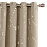 Deconovo Bedroom Blackout Window Curtains, Silver Print, Energy Saving & Light Blocking Drapes, Room Darkening Thermal Insulated Draperies for Thanksgiving (Khaki, 52x84 in, 2 Panels)