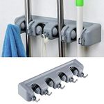 LWVAX® Broom Holder, Mop Holder with 5 Slots and 6 Hooks for Bathroom and Kichen