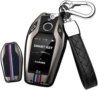 HIBEYO Key Fob Cover for BMW 5 6 7 Series G01 G11 G12 G30 G31 X3 X4 X5 730li 740li 750li Display LCD Smart Key Smart Key Cover for BMW Accessories Alloy+TPU Double Protector-B Keychain Black