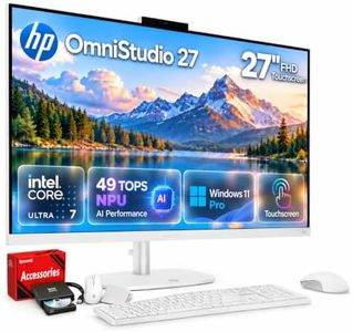 HP OmniStudio 27" Touchscreen All-in-One Desktop Computer Next Gen AI PC | 64GB RAM, 2TB SSD, Intel Ultra 7 355(49 Tops NPU), Wi-Fi 7, 1080P Camera, Win 11 Pro, Wireless KB & Mouse, Cotton White