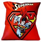 MONK MATTERS Micro Sation Fabric Superman Cartoon Printed Cushion Cover with Fiber Fillers (Size 12 Inches x12 Inches, Multicolor)