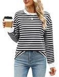 Gemulate Long Sleeve Crew Neck Tshirts Fitted Tunic Tops to wear with Leggings Ladies Crew Neck Blouse Tees Sweaters Cute Shirts for Women Black/White S