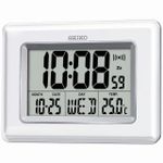 Seiko Digital LCD Alarm Clock | White Plastic Case, Calendar, Thermometer & Snooze Function (Size: 17 H × 25 W × 2.7 D CM | Weight: 0.48 kg) QHL058W