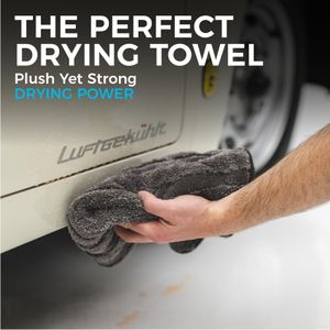 The Rag Company Gauntlet Drying Towel 2-Pack – 70/30 Korean Microfiber, 900gsm, 15x24in, Ice Grey/Grey