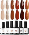 modelones Gel Nail Polish Set, 6 PCS Neutral Nude Brown Gel Polish Fall Colors 2024 Gold Glitter Nail Gel Polish Soak OFF LED Nail Art Gel Kit Manicure Salon DIY Nails Gift