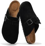 Project Cloud Mens Clogs - Full Grain Genuine Leather Memory Foam Clogs for Men Arch Support Cork Footbed - Non Slip Platform Mules (Brooklyn, BLKSUEDE, 9.5)