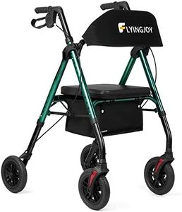 FlyingJoy Rollator Walker Green 8" Large 4 Wheels Rollator Walkers for Seniors with Seat Locking Brakes Adjustable Seat and Arms Aluminum Medical Walker Foldable Removable Back Support 300 lbs