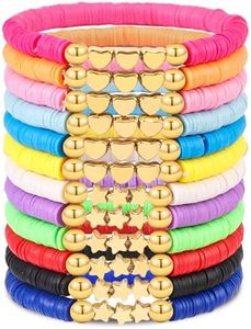 LUYI 12 Pcs 4 Style Preppy Jewelry Bracelets Set Friendship Beaded Bracelets for Women Girls Teens Colorful Stackable Surfer Heishi Clay Bead Bracelets Bohemian Y2K Summer Beach Bracelets, 7inches,