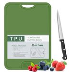 Gintan TPU Cutting Board, BPA-Free, with Knife and JuiceGroove,Scratch Resistant Flexible Cutting Boards for Kitchen, Dishwasher Safe, Easy-Grip Handle, Non-Slip （Dark Green）