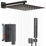 Oil Rubbed Bronze Shower System 12 Inch Bathroom Luxury Rain Mixer Shower Combo Set Wall Mounted Rainfall Shower Head and Handheld System Shower Faucet Set Rough-in Valve Body and Trim Included