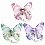 3Pcs Cute Butterfly Phone Ring Stand Holder, Tablet and Other Phones or Case Universal Cell Phone Finger Ring Stand,360°Rotation Metal Finger Ring Kickstand