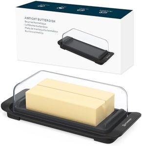 KITCHENDAO Airtight Butter Dish with Lid for Countertop and Fridge, Dishwasher Safe, BPA Free Wide Plastic Butter Keeper for 2 Sticks East Coast/West Coast/European Style/Kerrygold Butter, Black