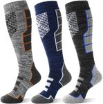 MOSEY KOSY Merino Wool Ski Thermal Unisex Socks for Men Women Winter Warm Thick Knee High Long Skiing Snowboarding Walking Socks 3 Pairs Gift Stocking Stuffers(Dark Color Scheme,L)