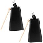 KOHAND 2 Pack 8 Inch Metal Cowbell, Hand Percussion Cowbell with Stick, Mountable Cow Bell for Drum Set Percussion Instrument, Sporting Events, Wedding, Football, Black