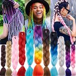 Rainbow Color Jumbo Braiding Hair Extensions 3 Tone Colorful Synthetic Braid Hair Extension 1pc 24 inches Purple to Peach Pink to Light Pink