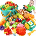 KaeKid Play Food for Kids Kitchen Toys, Play Kitchen Accessories Set with Basket, Cutting Fruit Vegetable Toys for 2 3 4 Year Old Girls Boys Gifts, Pretend Play Toy Food for Toddlers