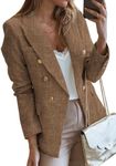 Happy Sailed Blazers for Women Business Casual Lapel Collar Opent Front Double Breasted Long Sleeve Tweed Blazer Jackets Office Work Suits with Pockets Womens Fashion 2025 Brown XX-Large