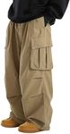 OYOANGLE Men's Drawstring Elastic Waist Flap Pockets Streetwear Baggy Cargo Pants Joggers Hiking Trousers Khaki M