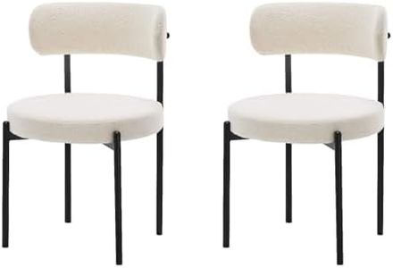 LivinVeluris Dining Chairs Set of 2, Modern Dining Chairs Mid-Century, Round Kitchen Chairs, Boulce Dining Chair with Black Metal Legs, Kitchen Dining Room (Cream White/Black Legs) (Set of 2)