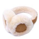 Harssidanzar Genuine Fur Winter Earmuffs for Men Women, Sheepskin Outdoor Ear muffs, Foldable Ski Earmuffs HU301CA,Camel