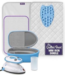 The Quilted Bear Premium Mini Steam Iron Bundle - Steam Travel Iron Mini with Ironing Mat, Hard Case and Rest for Effortless Quilting and Wrinkle-Free Clothing - Holiday & Travel Essentials (Blue)
