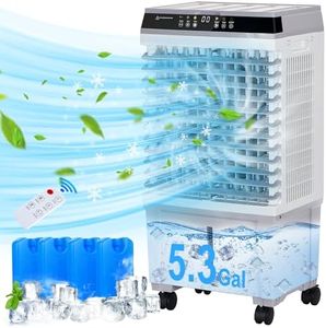 Landeagle Swamp Coolers, Evaporative Air Cooler with 5.3-Gal Tank, 12H Timer, Evaporative Cooler with 120° Oscillation, 3 Speeds, Cooling Fans for Indoor Outdoor Use(Grey)