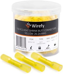 Wirefy 150 PCS Heat Shrink Butt Connectors Yellow 26-24 AWG - Smaller Diameter Marine Grade Butt Connectors - Wire Butt Splice Connectors - Electrical Waterproof Heat Shrink Butts