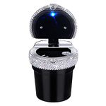 eing Car Cigarette Ashtray with Blue LED Light Indicator Portable Bling Smokeless Cylinder Cup Holder for Most Vehicles,Black