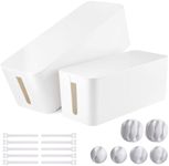 Cable Management Box, 2 Pack Large & Medium Cable Organizer Box with 17 PCS Cable Management Set, Cord Organizer Box to Hide Surge Protector on Desk or Floor (White)