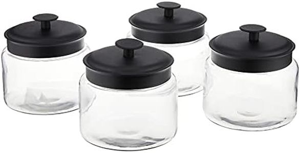 Anchor Hocking Montana Glass Jars with Fresh Sealed Lids, Black Metal, 48 oz (Set of 4) -