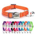 SEOUGEE Cat Collar Quick Release with Personalised Name Tag, Reflective Kitten Collars with Bells & Safety Release, 19-30 CM Adjustable, Orange