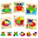 Wooden Puzzles for Toddlers 1-3|6 Pack Animal Jigsaw Puzzles| Montessori Toys for 1-3 Year Old| Pegged Puzzles Educational Toys for 1 2 3 4+ Year Old Girl Boy