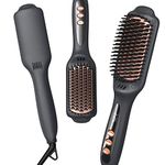 LANDOT Hair Straightener Brush Heated Straightening Brush: Negative Ion Ceramic Straightener Brush - Hot Flat Iron Brush for Smooth Frizz-Free Hair - Dual Voltage Anti-Scald Fast Heating